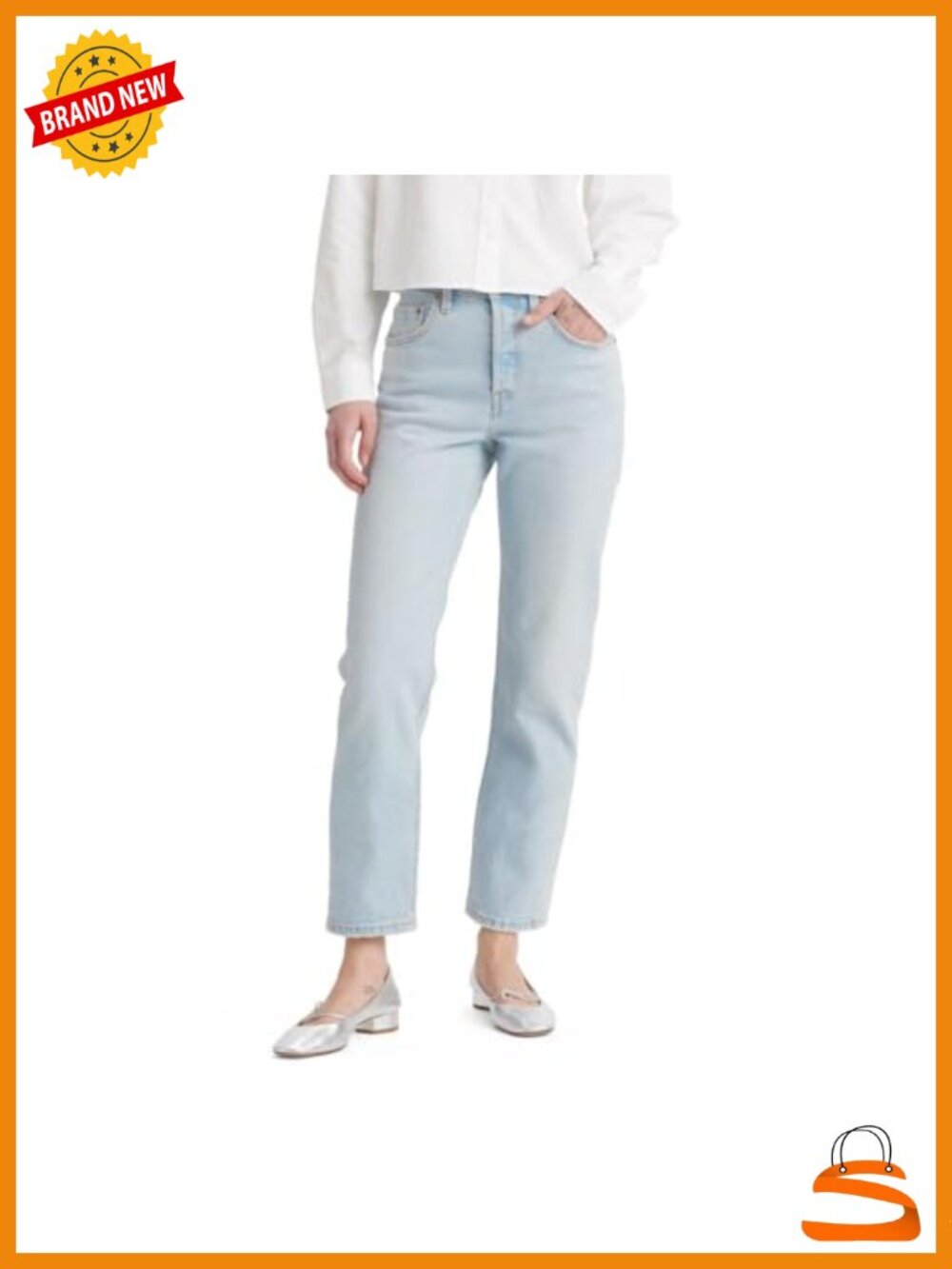 High Rise Straight Leg Crop Jeans 26" Inseam 99% Cotton 1% Elastane Stretch